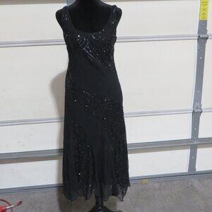 Eva Blue Embellished Beaded Rhinestone Flowy Slip Dress Cocktail Black sz 8